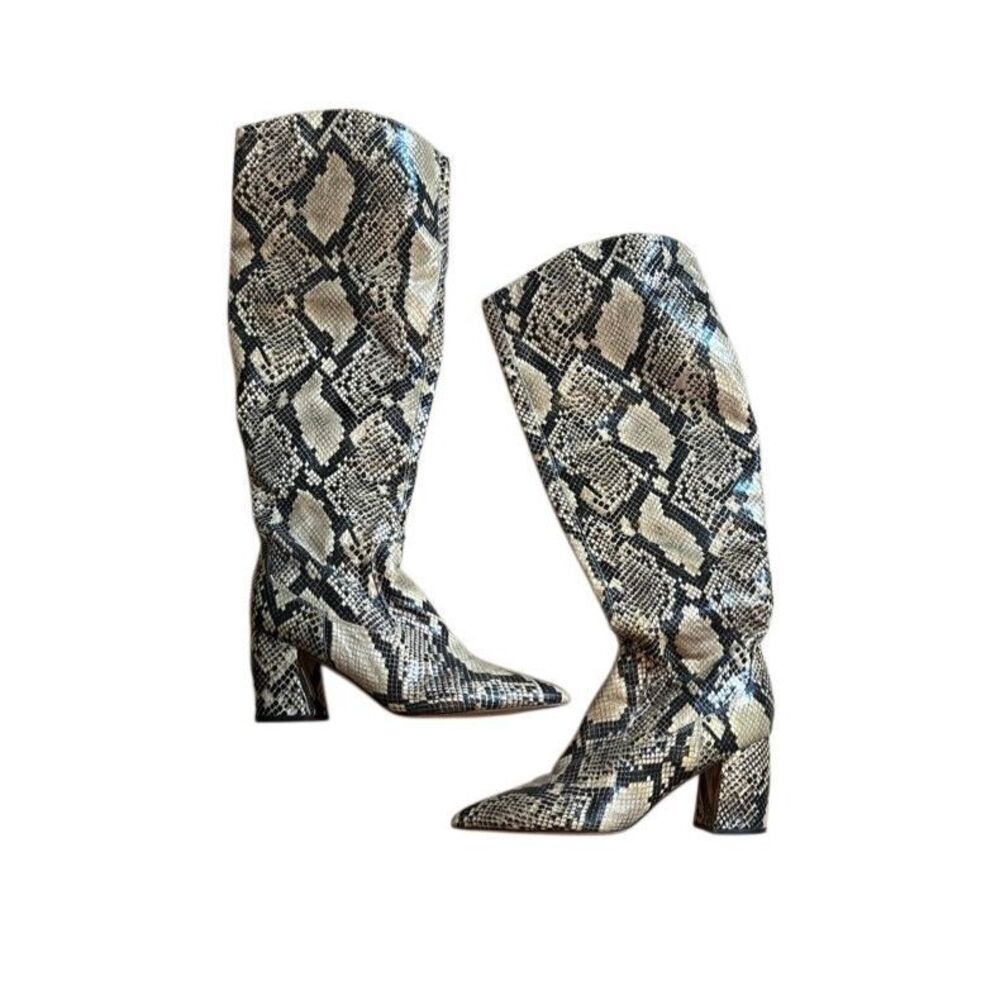 Marc Fisher Snakeskin Knee High Pointed Toe Boots 8.5 - Picture 2 of 6